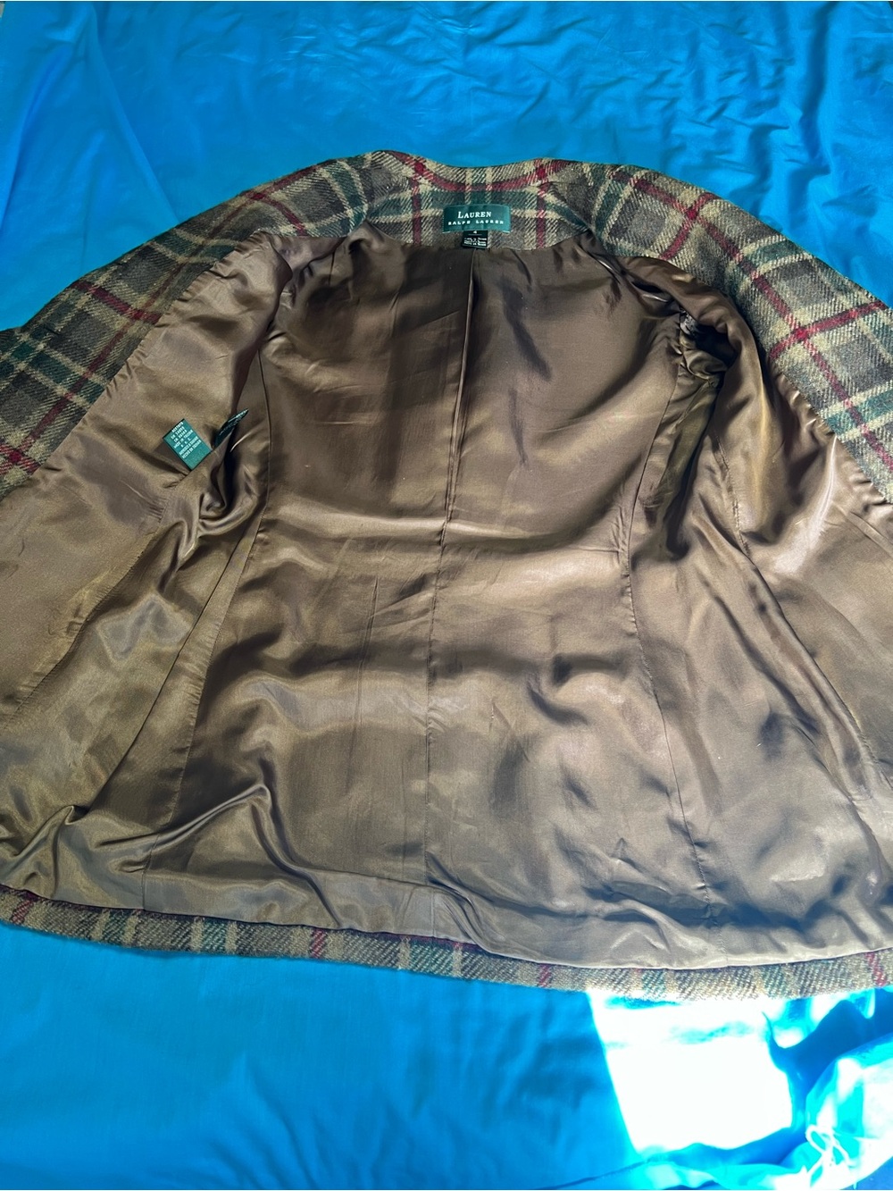 Lauren Ralph Lauren Wool Plaid Shooting Blazer Suede Patch Size 4 - Picture 7 of 16